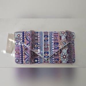 NWT Chico's Mosaic Print Bead Embellished Clutch Snap Button Envelope Bag $89.50